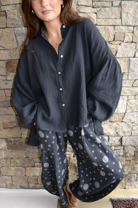 Hush Pillow Cotton Nero Balloon Sleeve Shirt Charcoal